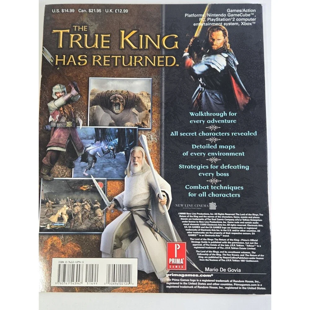 Lord of the Rings Return of the King PRIMA Strategy Guide for PS2, PC, Xbox